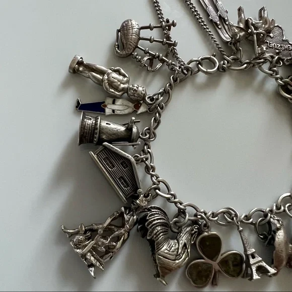STERLING SILVER VTG Charm Bracelet - Picture 3 of 6